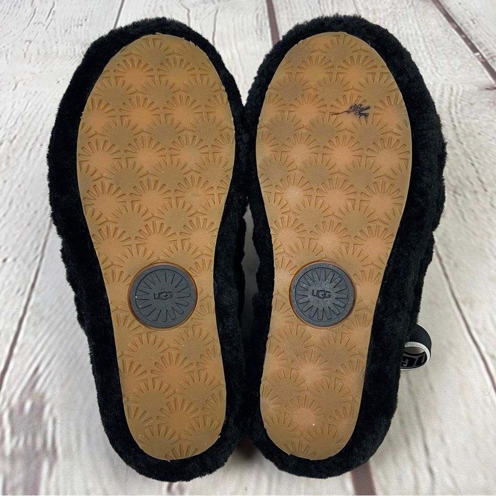 UGG Fluff Yeah black furry soft slippers slides with back straps, size 5 - Picture 11 of 11